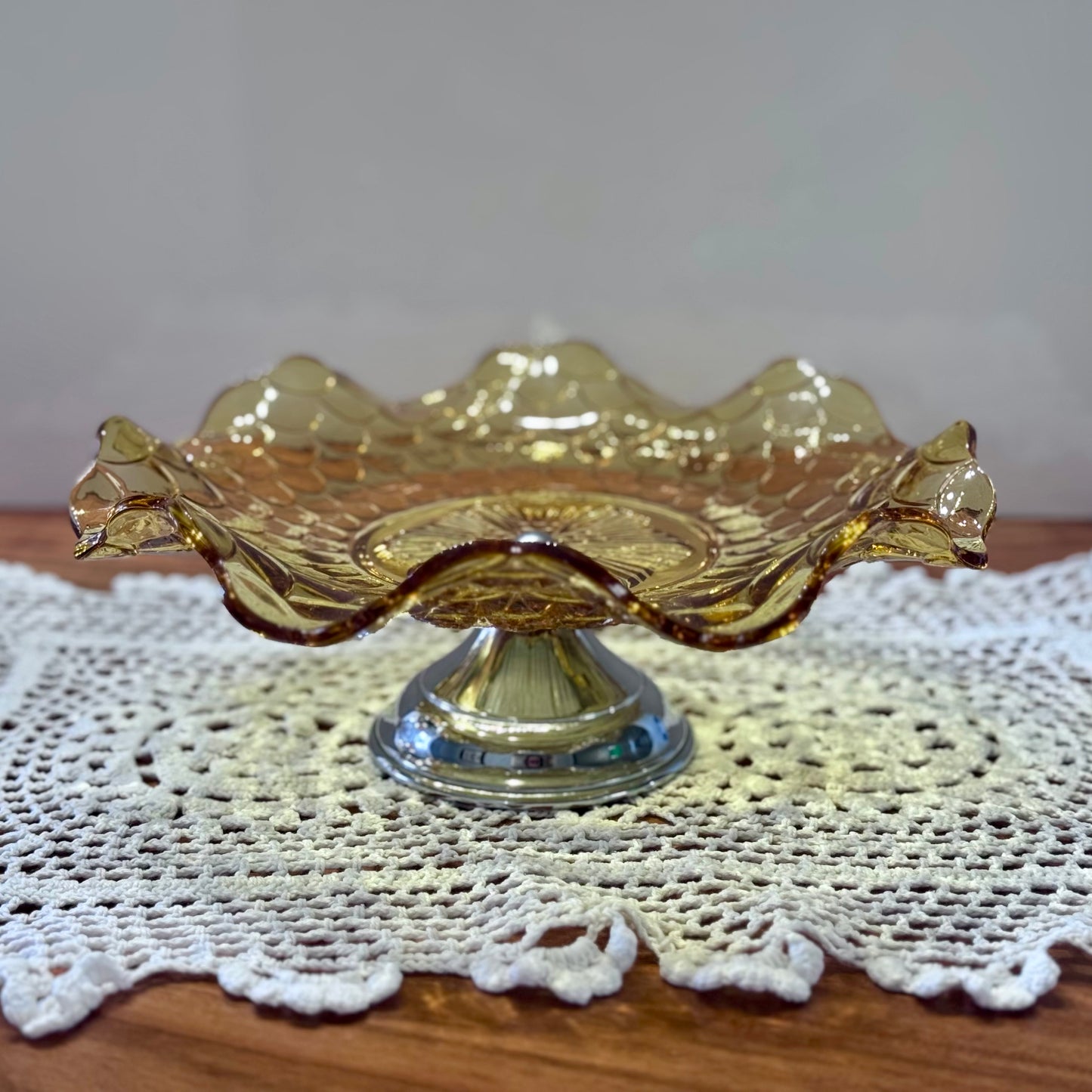 Amber Glass Bagley Footed Plate/Cake Stand Made In England