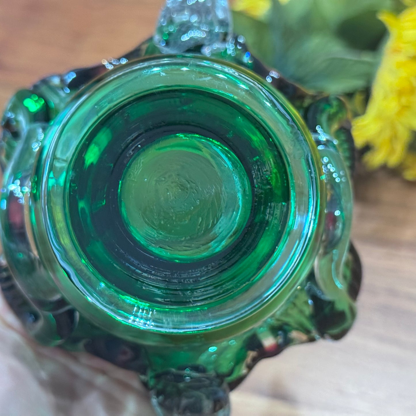 Murano Green Glass Basket Vase