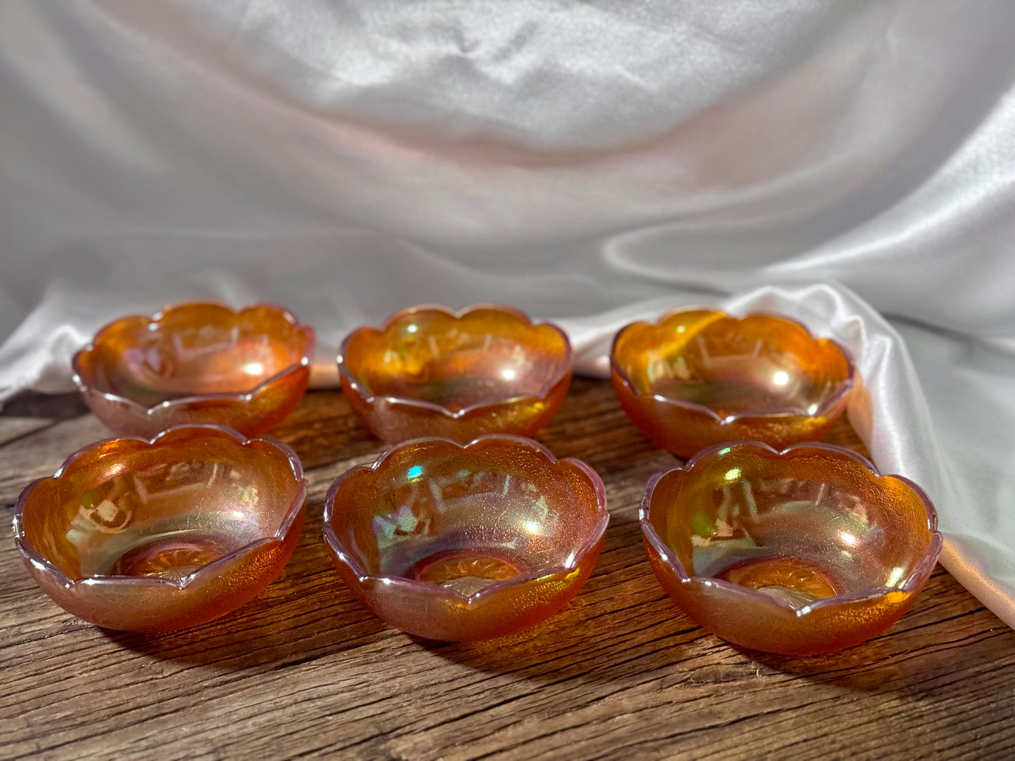 Jeanette Glass/Carnival Glass, Marigold, Crackle Pattern, Small Bowls