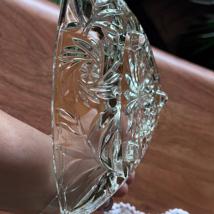 Vintage Hazel Atlas Triangle Footed Cut Glass Dish