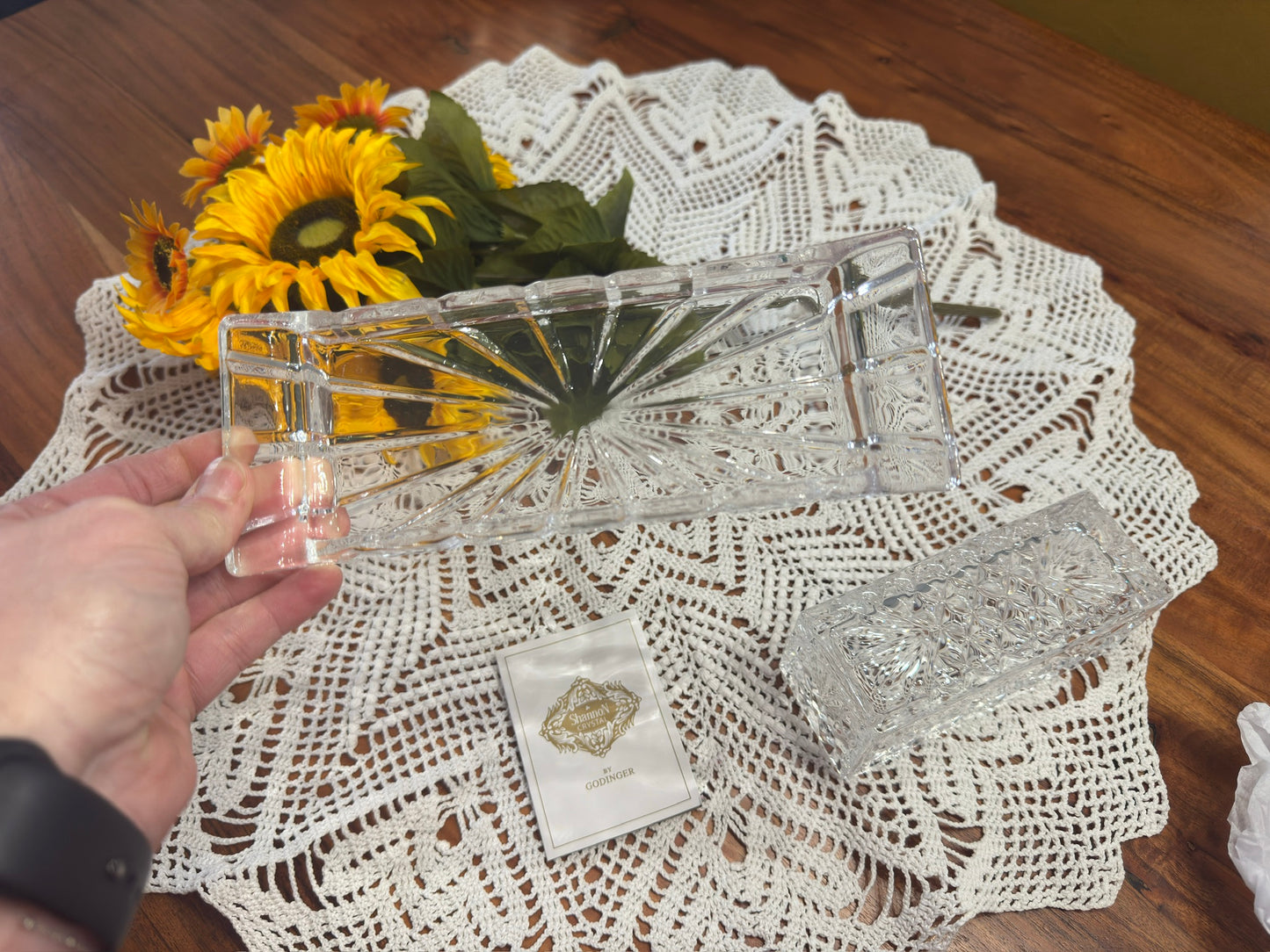 Shannon Crystal Pineapple Etch Butter Dish