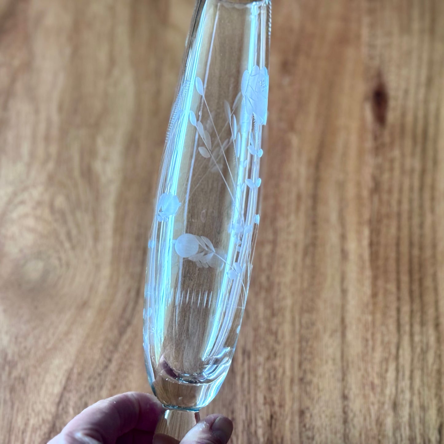 Crystal Etched Clear Glass Footed Bud Vase