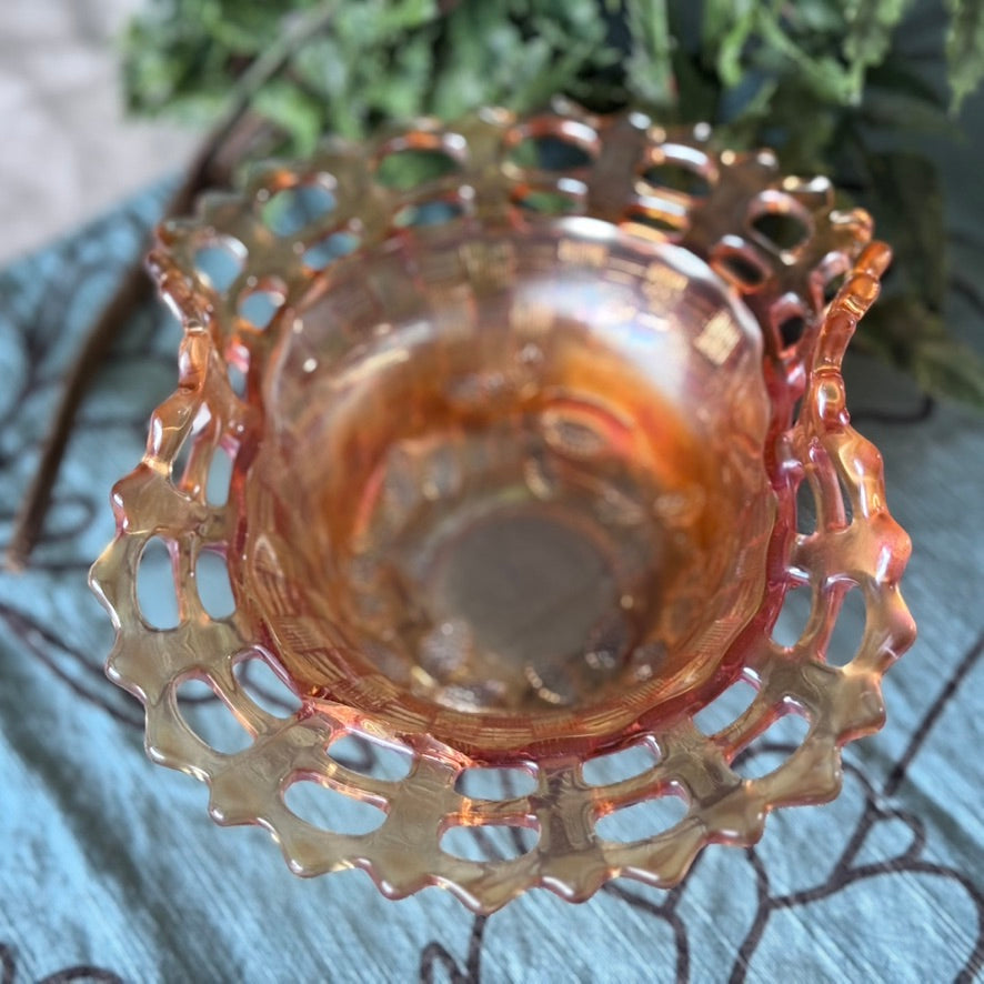 Fenton Marigold Carnival Glass Blackberry Basketweave Bowl