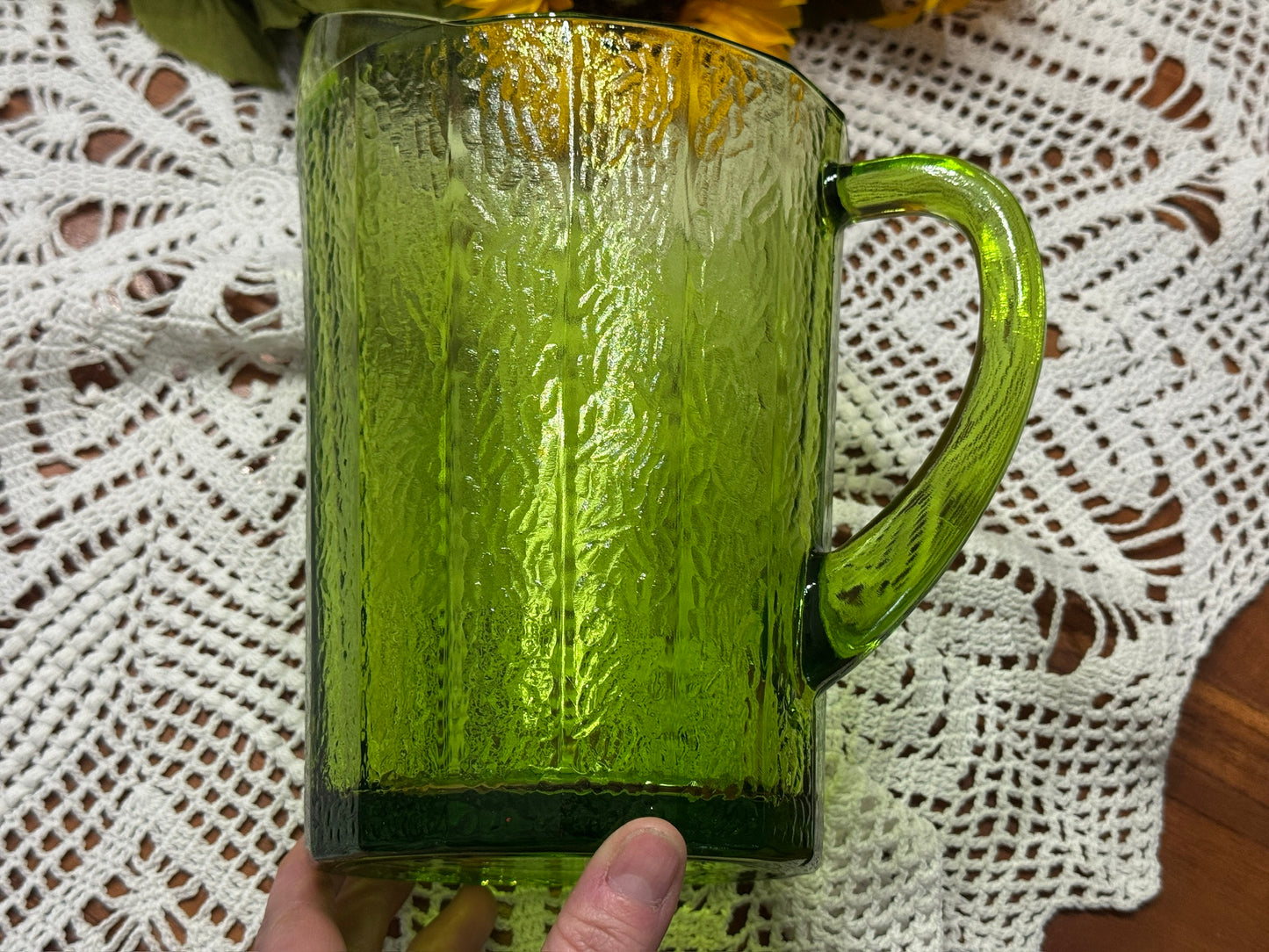 Anchor Hocking Avocado Green Textured Pitcher