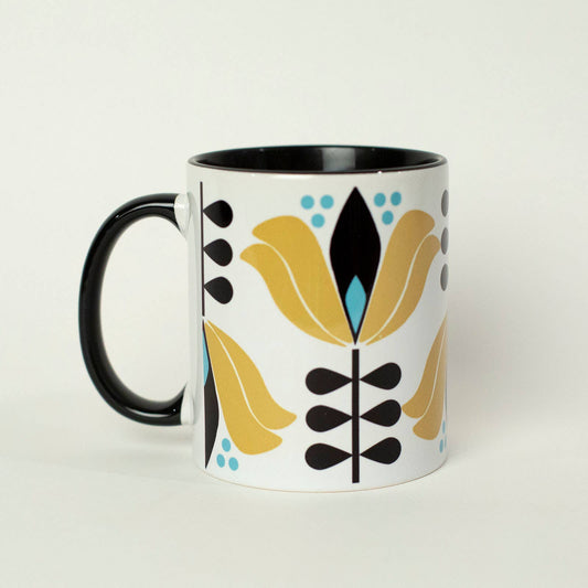 Lotus Yellow Flower Mid Century Modern Coffee Mug