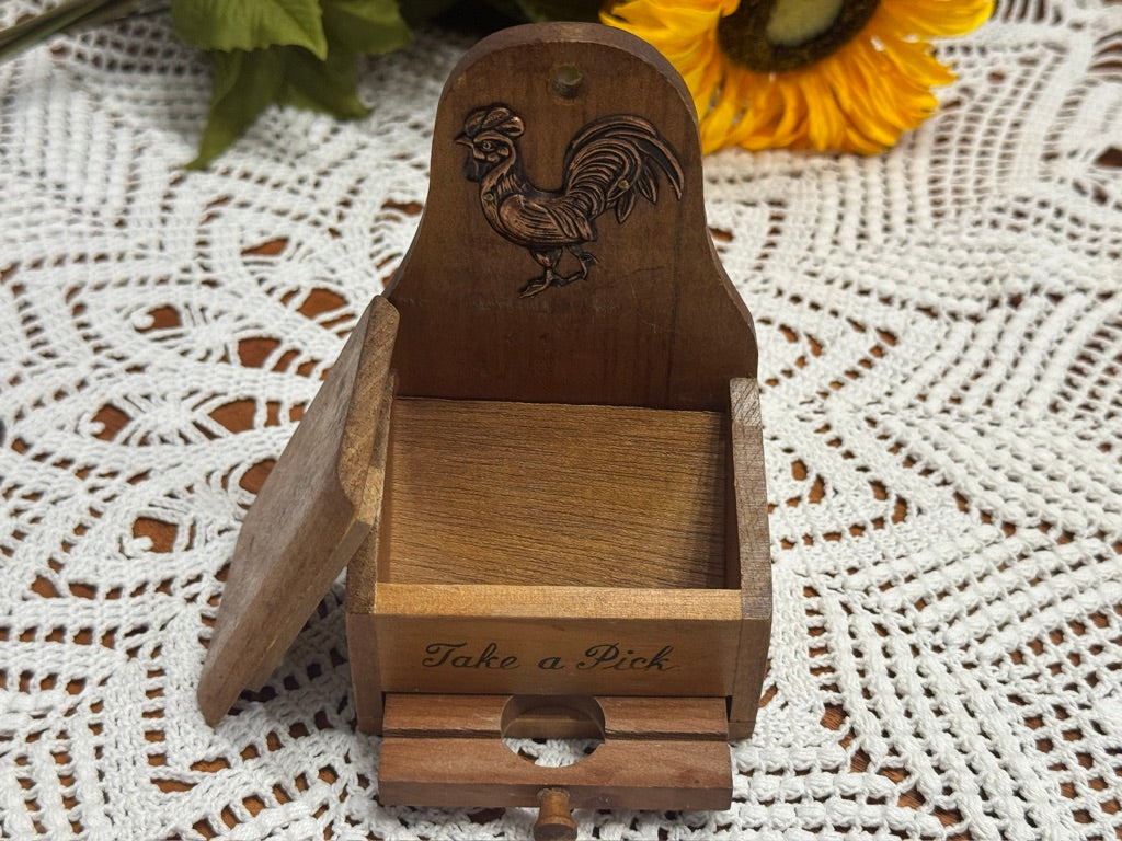 Vintage Victor Goldman Wooden Rooster Themed Toothpick Holder