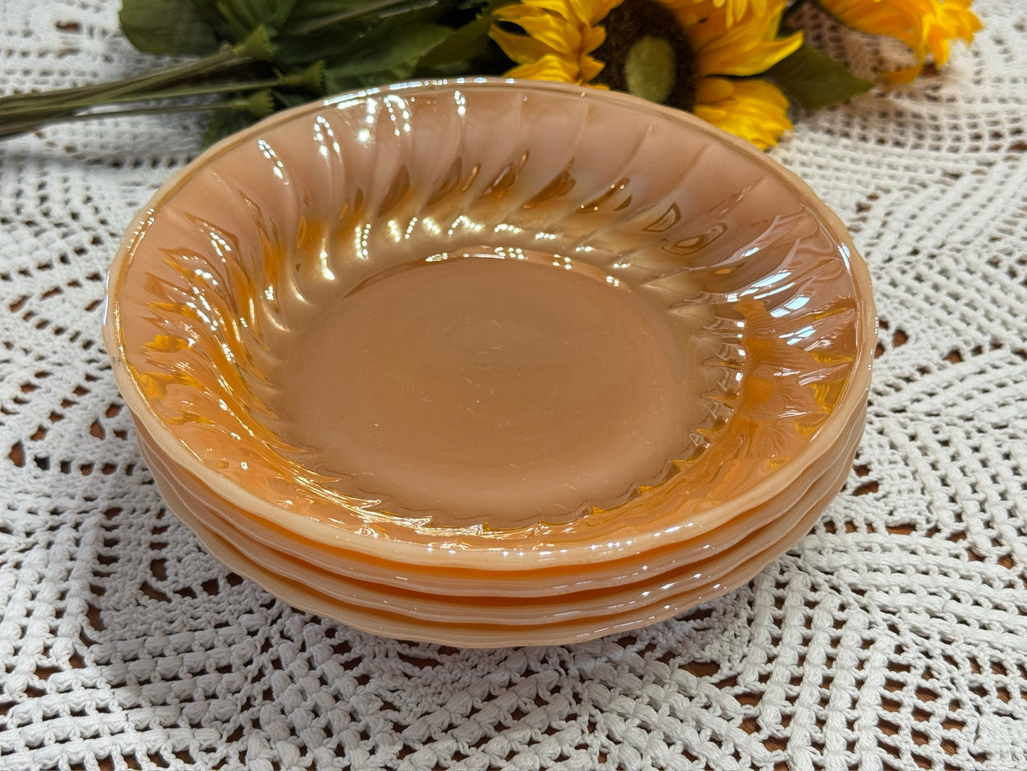 Anchor Hocking Fire-King Peach Luster Soup Bowls Swirl Pattern