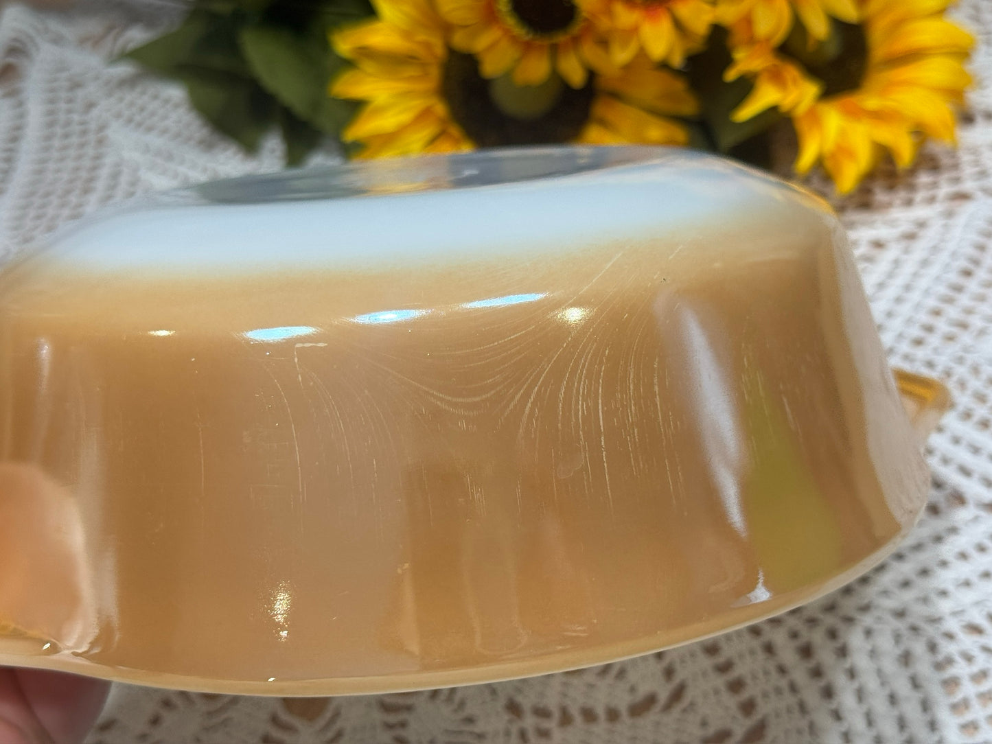Anchor Hocking Fire-King Milk Glass Peach Lustre Round Casserole Dish