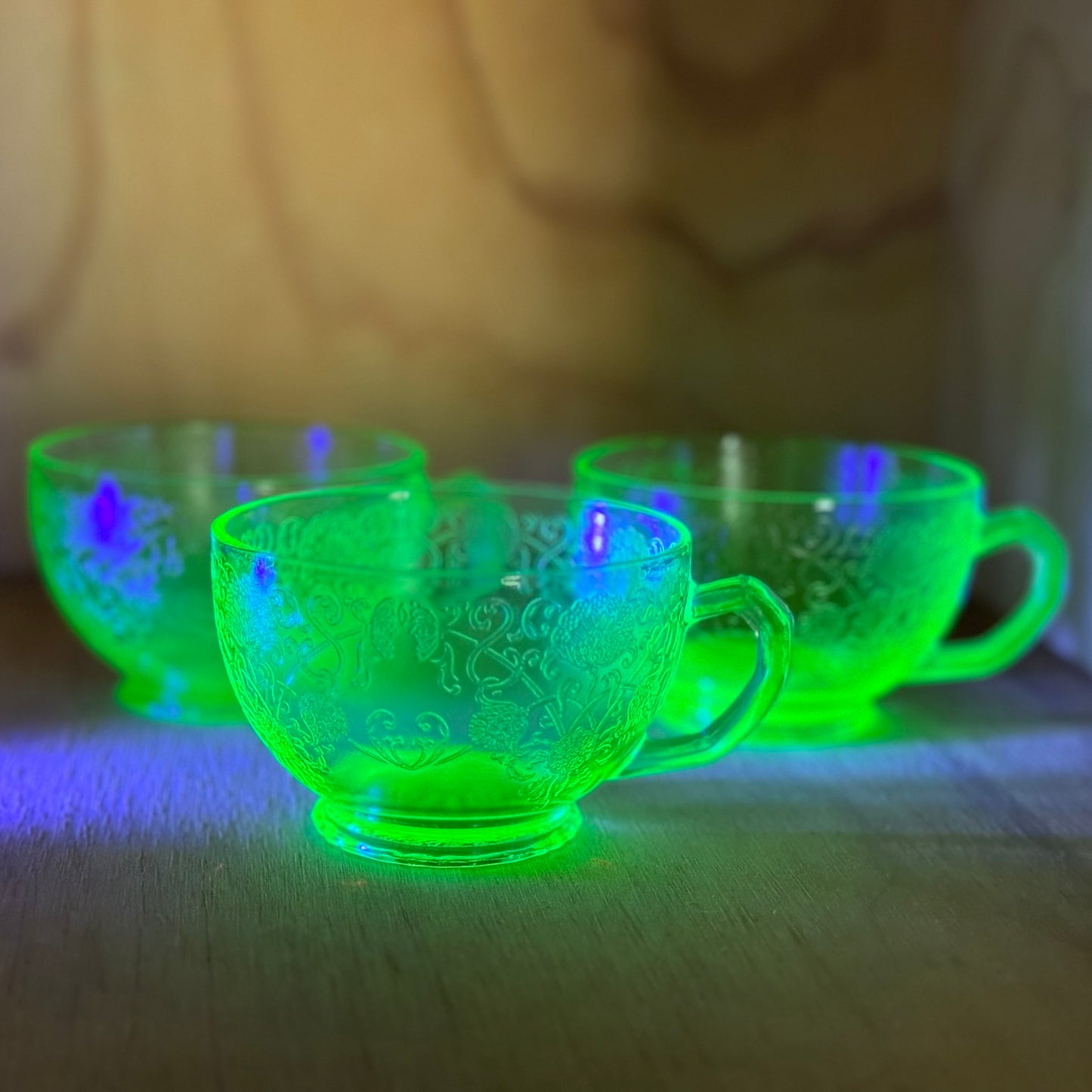 Hazel Atlas Green Vaseline Glass Cups