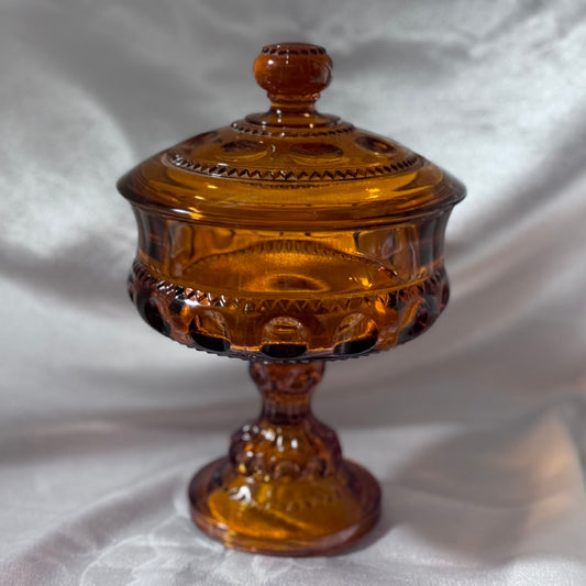 Indiana Glass King's Crown Amber Thumbprint Candy Dish