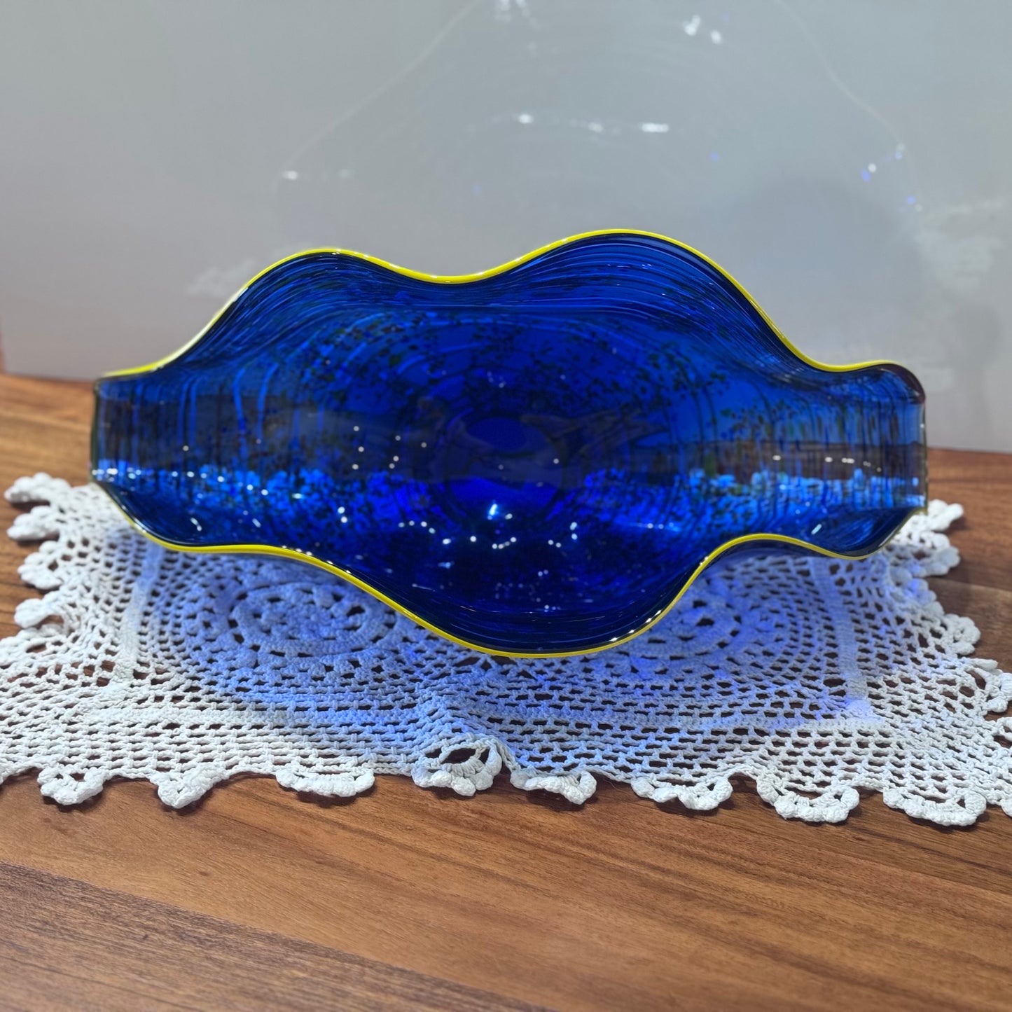 Large Clam Shell Blue Art Glass By Viz Glass Inc.