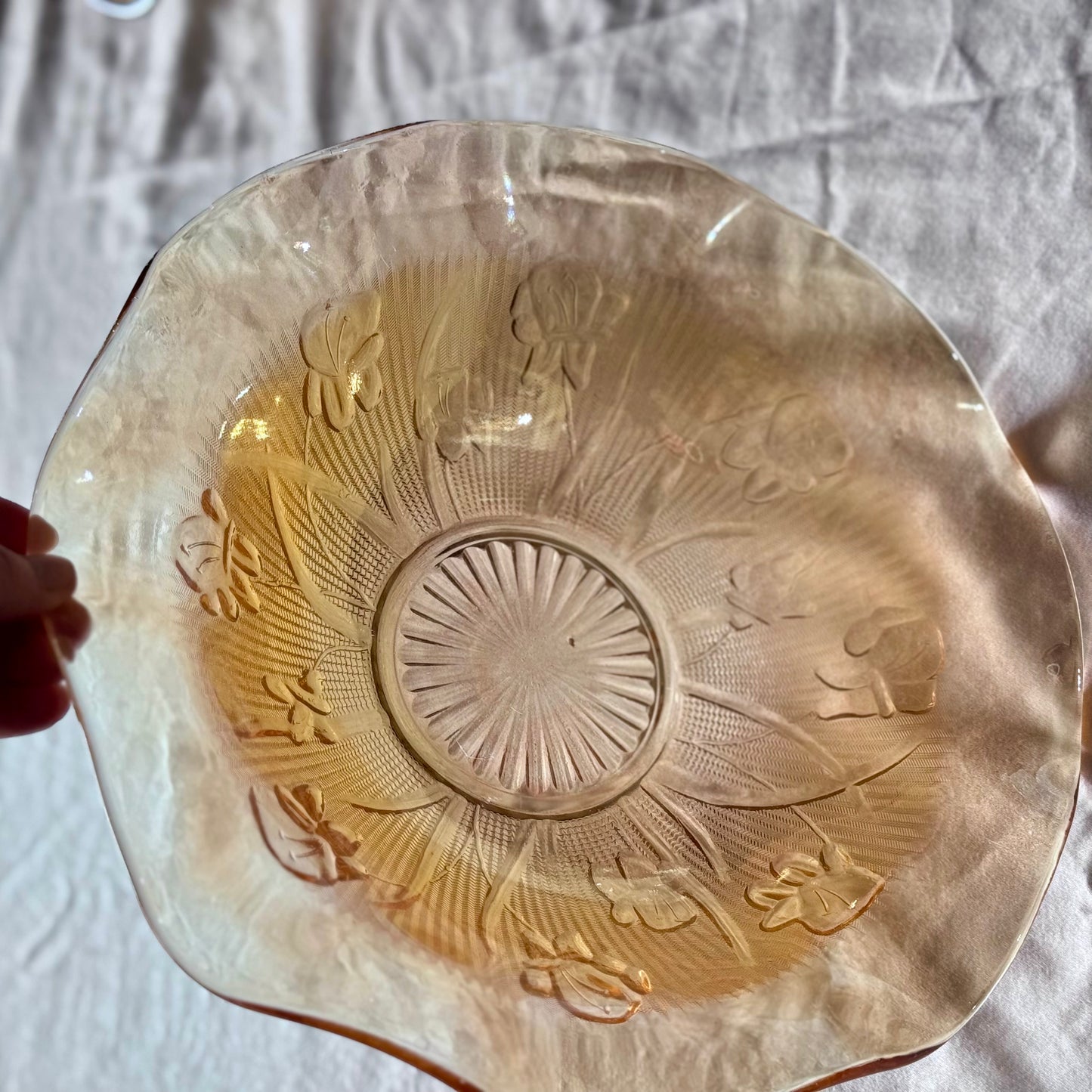 Jeanette Glass 'Iris and Herringbone' Marigold Glass Bowl