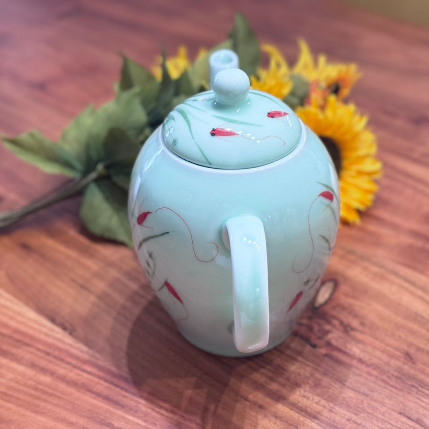 Asian Inspired Glazed Porcelain Coy/Goldfish Tea Pot