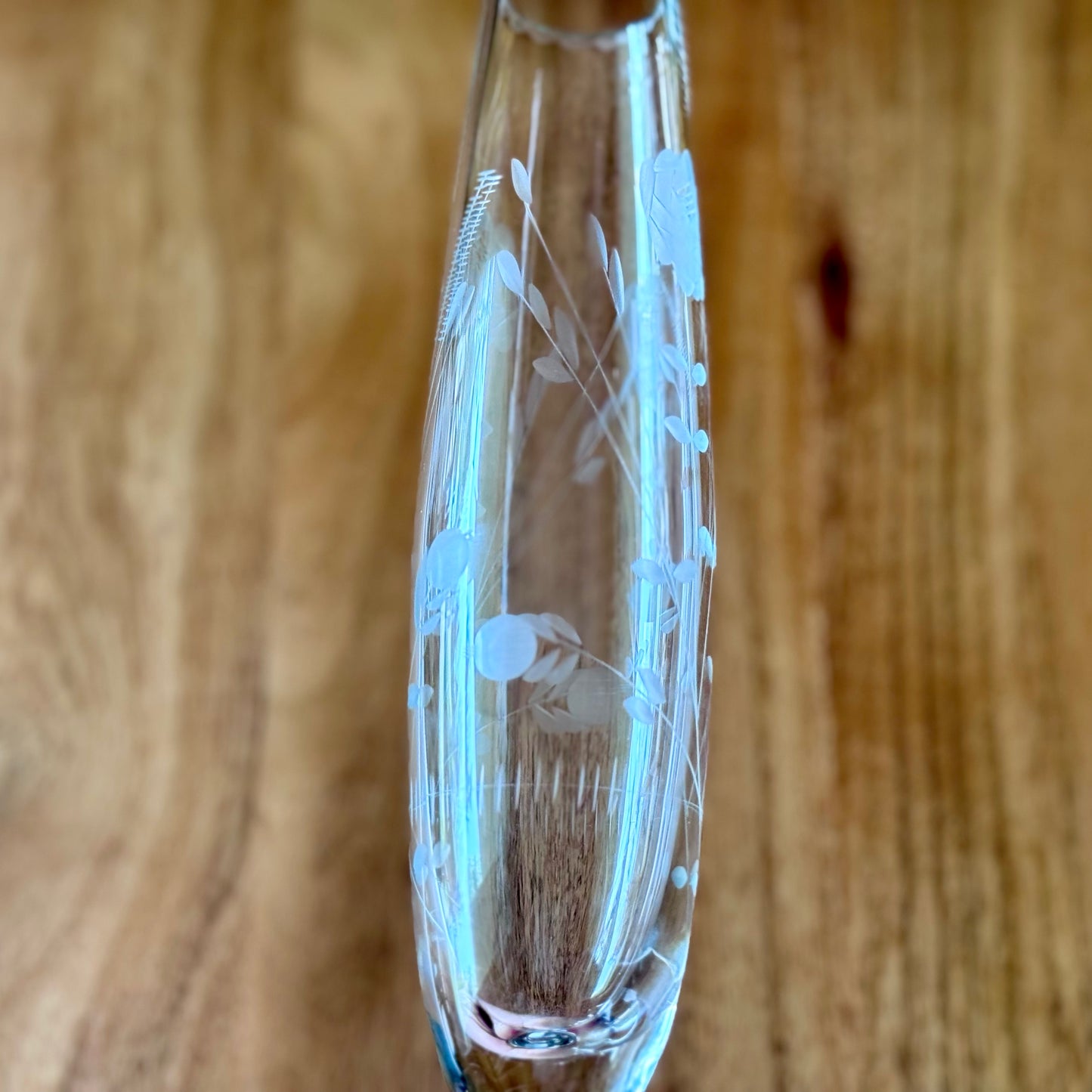 Crystal Etched Clear Glass Footed Bud Vase