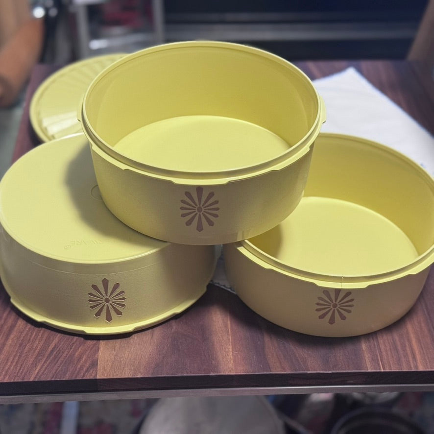 Vintage Lidded Servalier Tupperware Yellow Stacking Containers