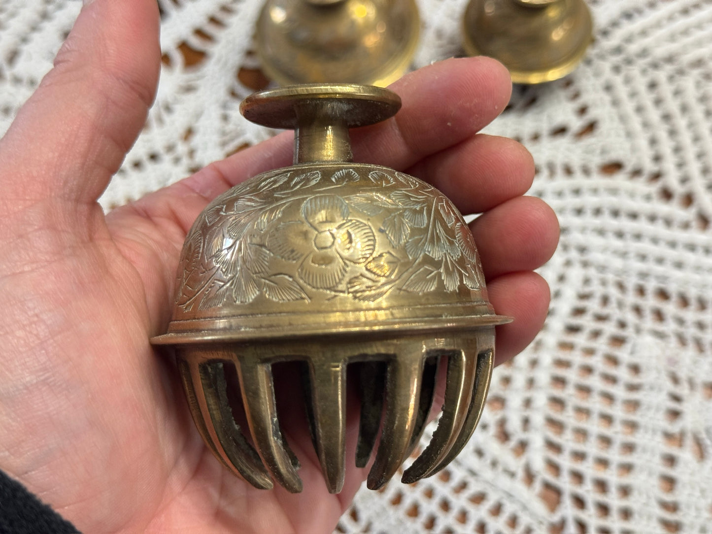 Vintage Etched Brass Elephant Claw Bells