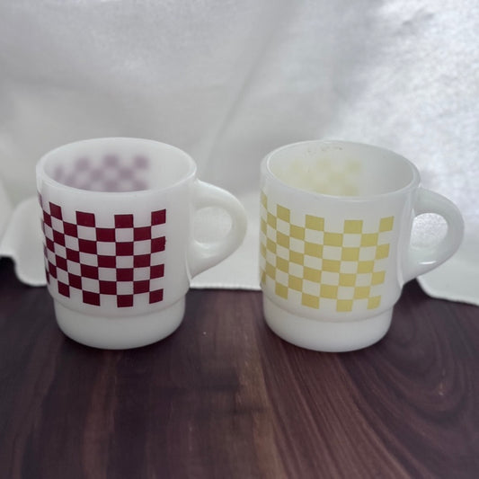 Fire-King Red/Yellow Checkered Mugs