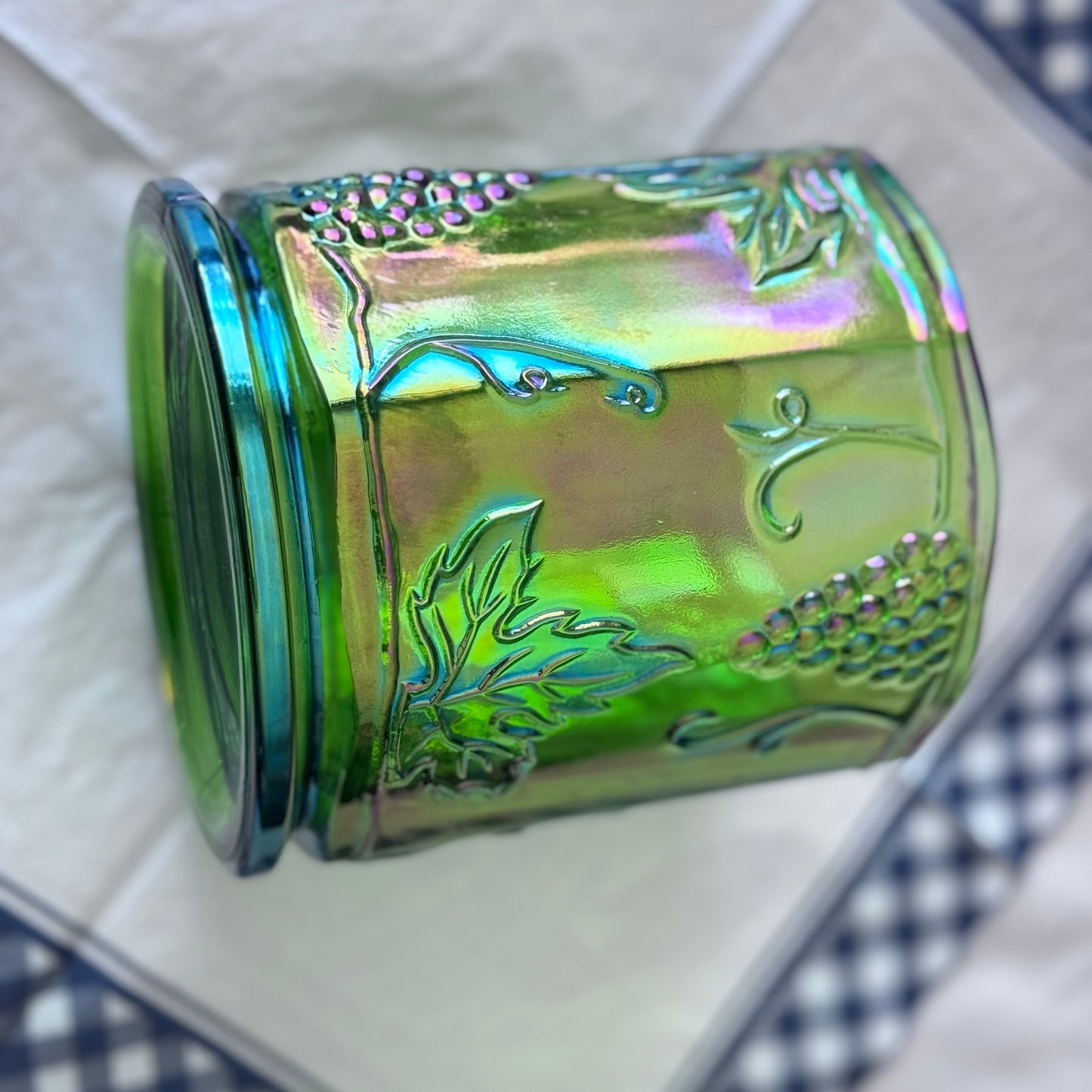 Indiana/Carnival Green Glass Biscuit/Candy Jar
