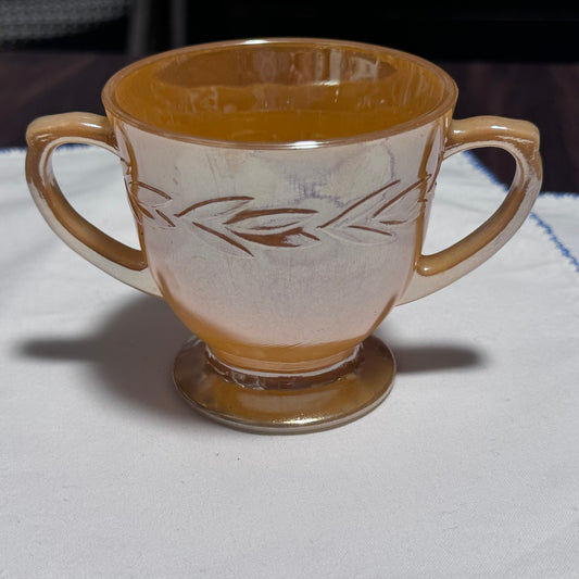 Fire King Laurel Peach Lustre Open Sugar Bowl
