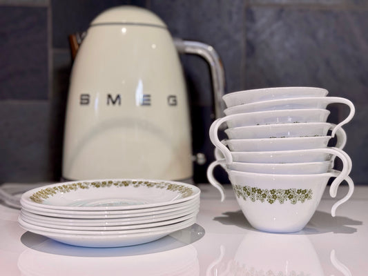 Corelle Spring Blossom, Crazy Daisy, Hook Handle, Cups and Saucers