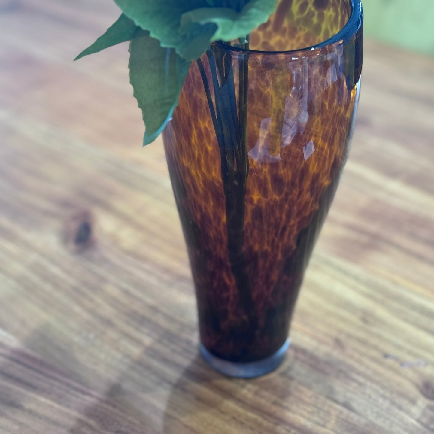 Leopard Print Brown/Amber Blown Art Glass Vase