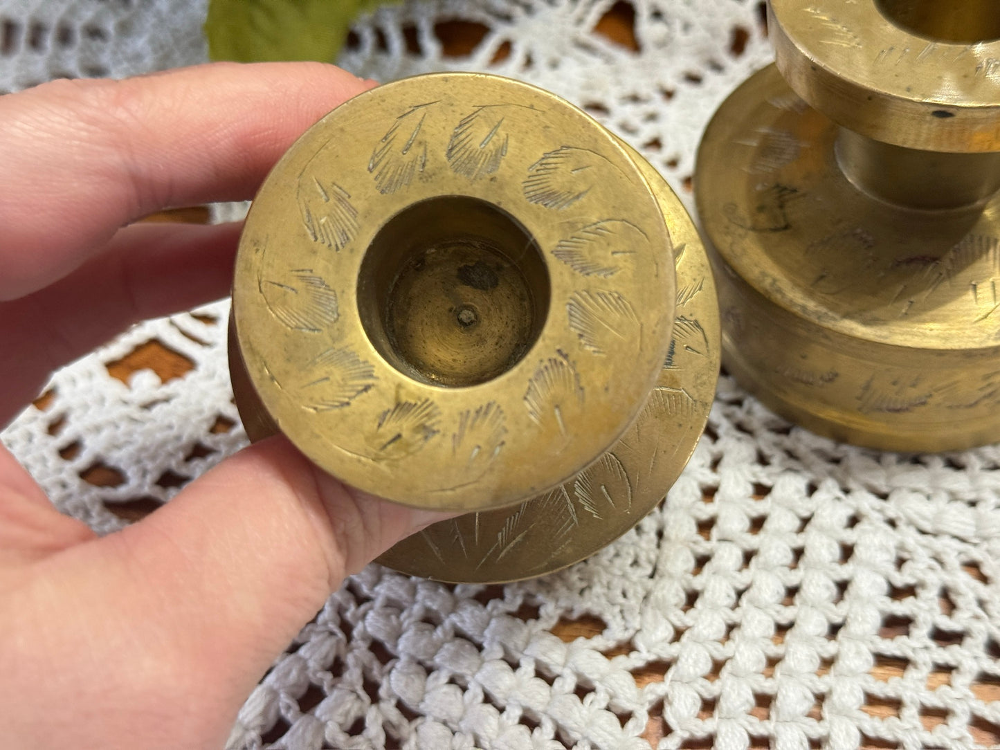 Etched Brass India Candlestick Holders