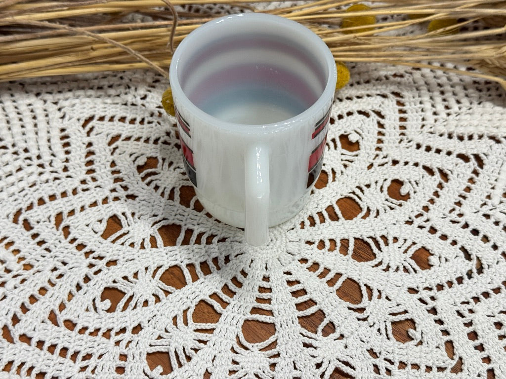 Anchor Hocking Fire-King Red/Black Stripe Milk Glass Mug