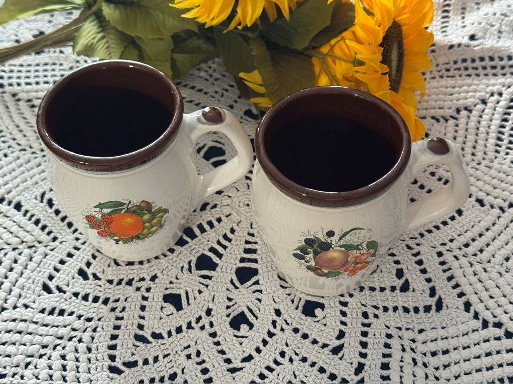 Beauce Stoneware Pottery Fruit Motif Mugs