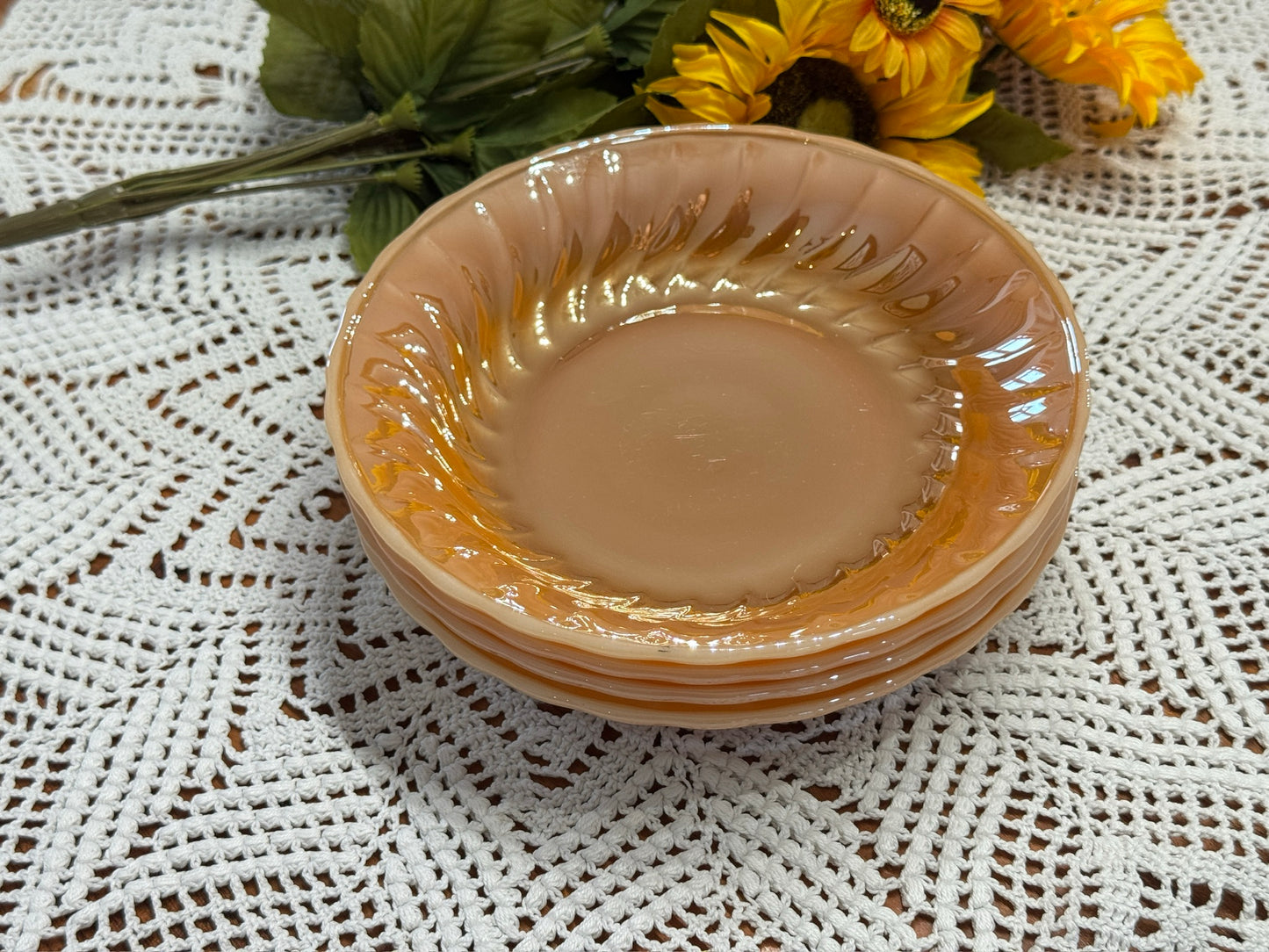 Anchor Hocking Fire-King Peach Luster Soup Bowls Swirl Pattern