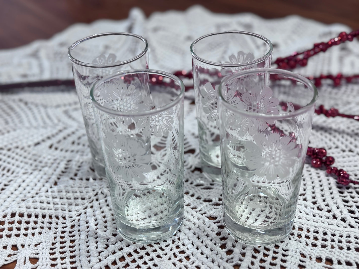 Dominion Glass Etched Floral Drinking Glasses