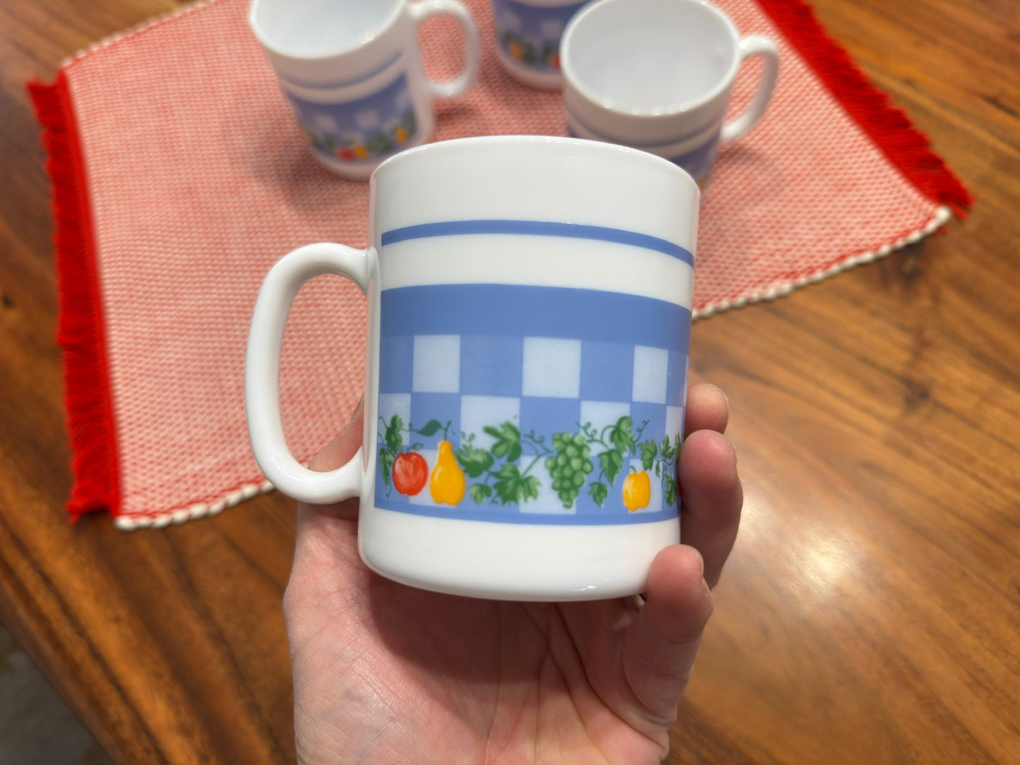 Arcopal France "Marc Pulluy" Checkered Fruits Pattern Mugs