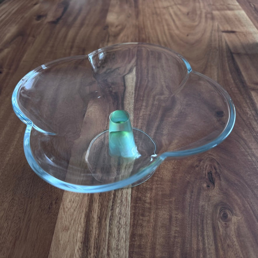 Clear Clover Pedestal Cake Stand with Green Stem