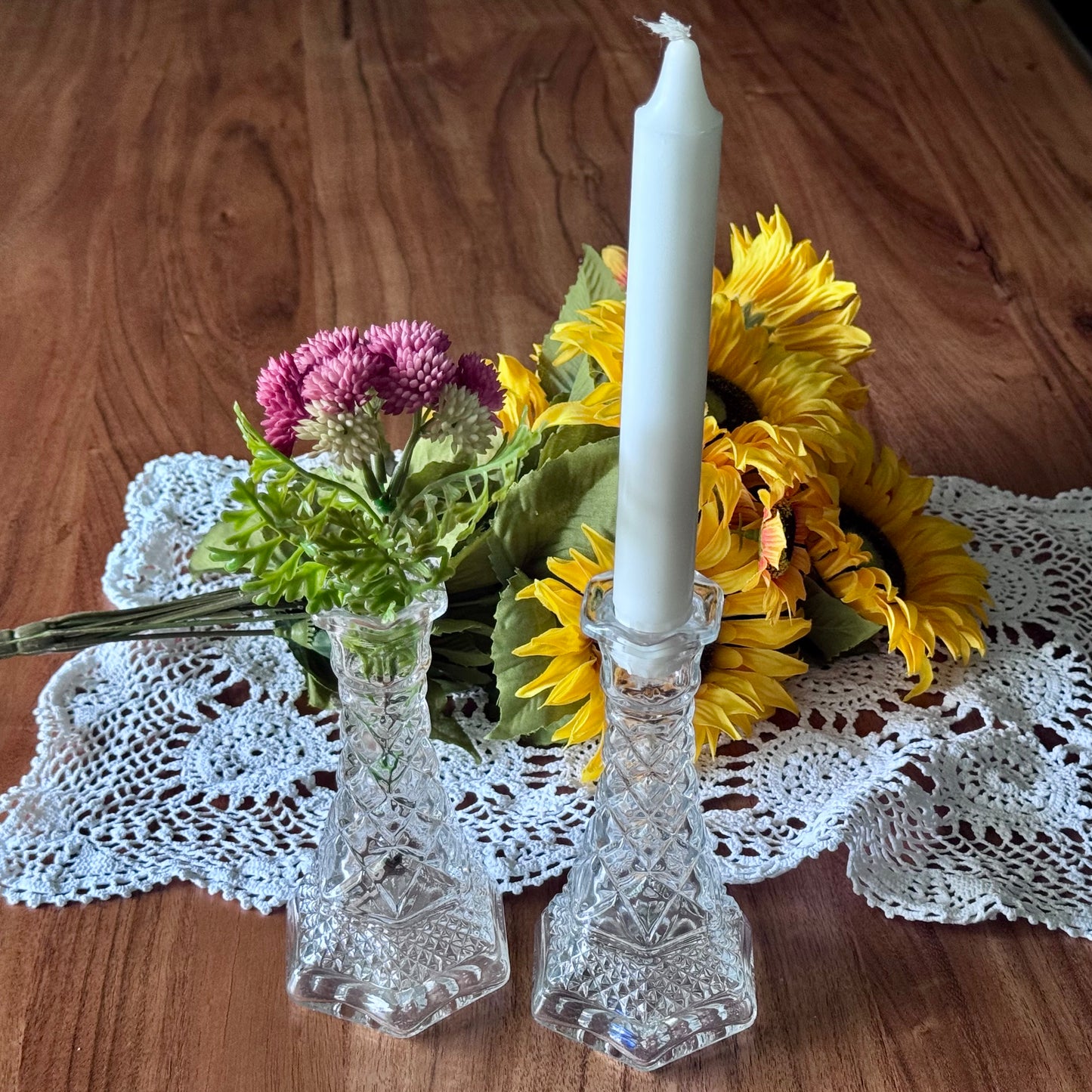 Anchor Hocking Clear Pressed Glass Wexford Pattern Bud Vases