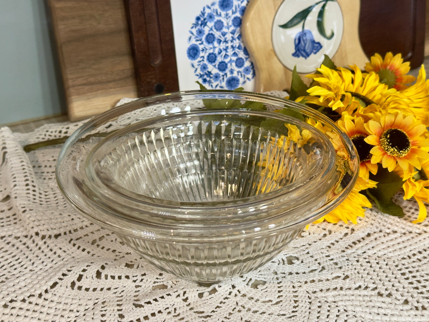Hazel Atlas Clear Ribbed Glass "Aurora" Stacking Mixing Bowls