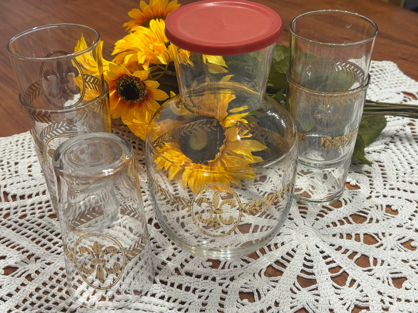 Vintage Libbey 'Fleur-de-lis' Barware Set