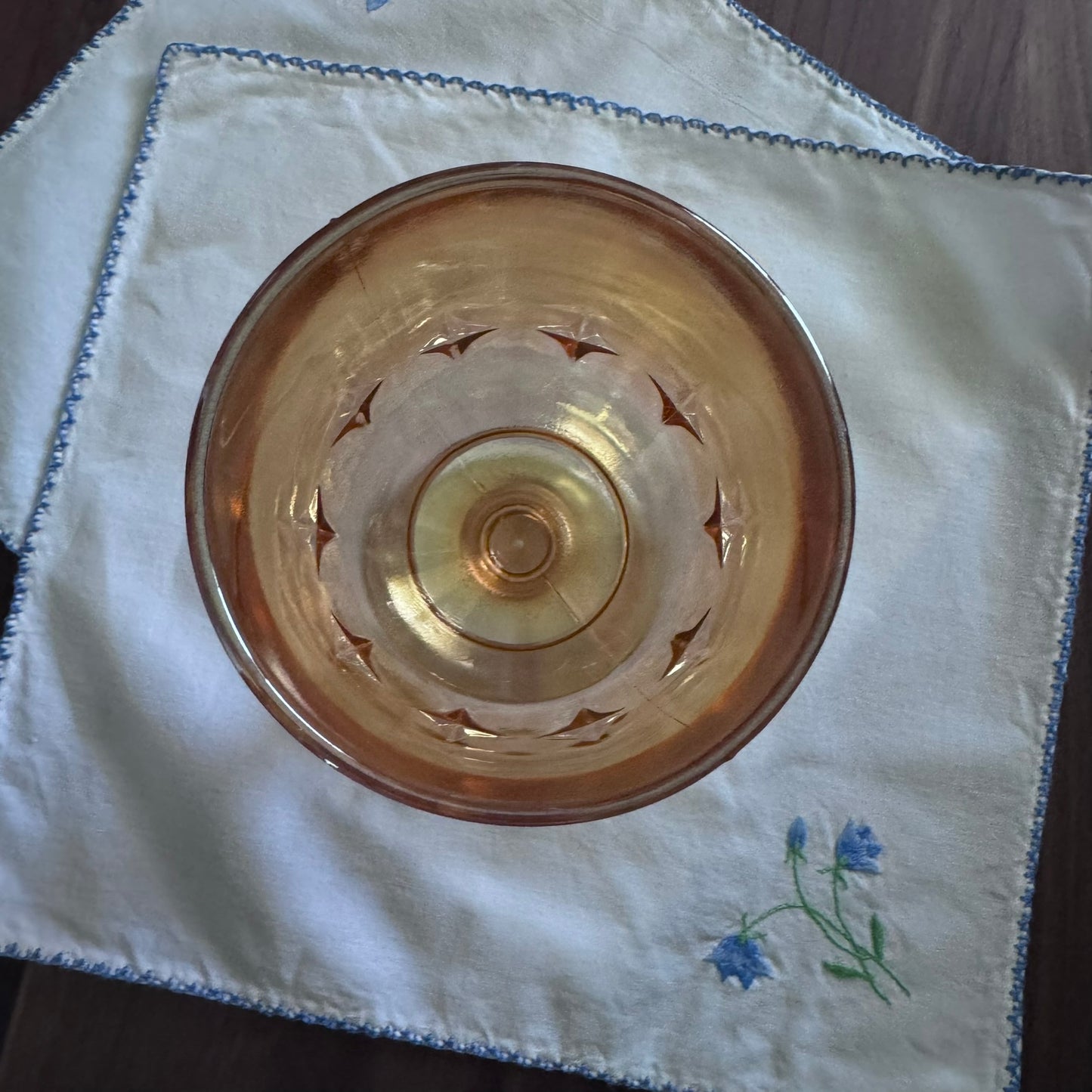 Iridescent Marigold Amber Glass Footed Goblet