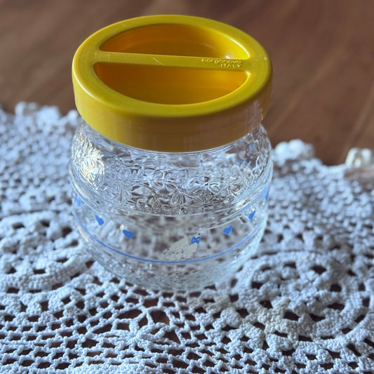 Borgonovo Italy Glass Jar with Geese & Hearts & Yellow Lid