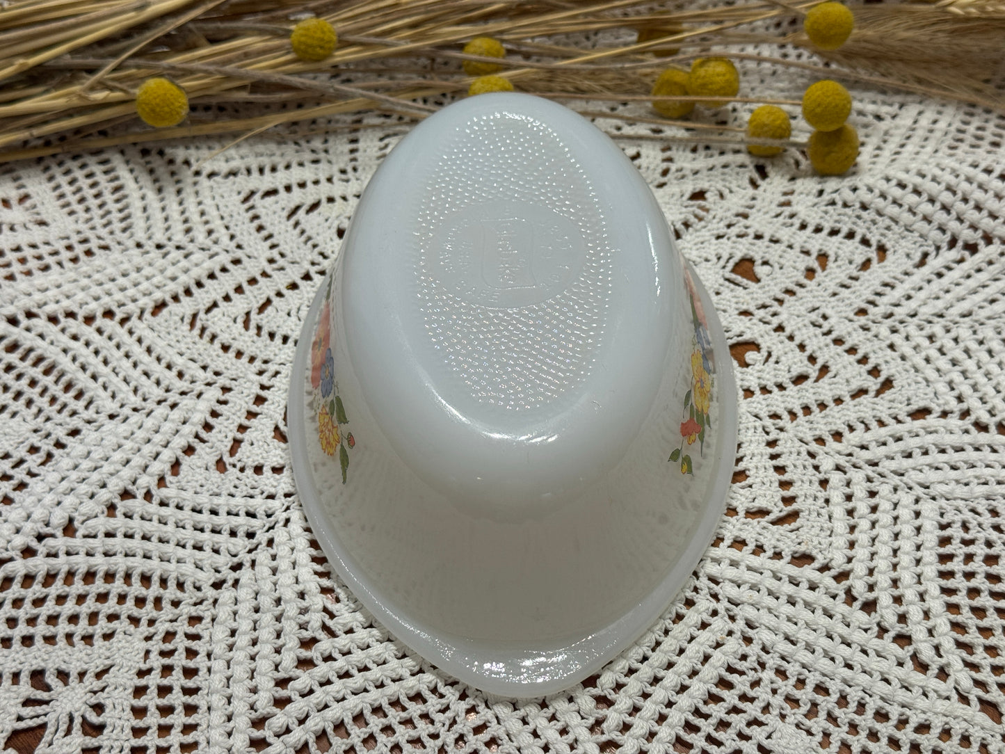Glasbake Milk Glass Oval Floral Casserole Dish