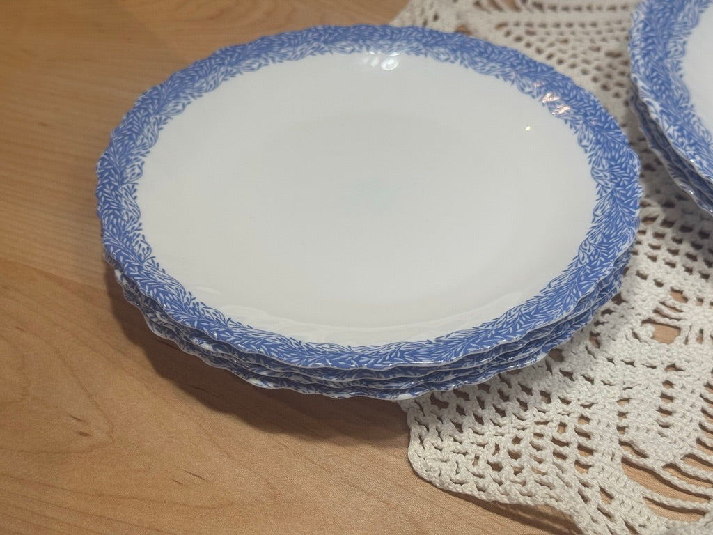 ARC France MSE Milk Glass and Blue Vine Dish Set