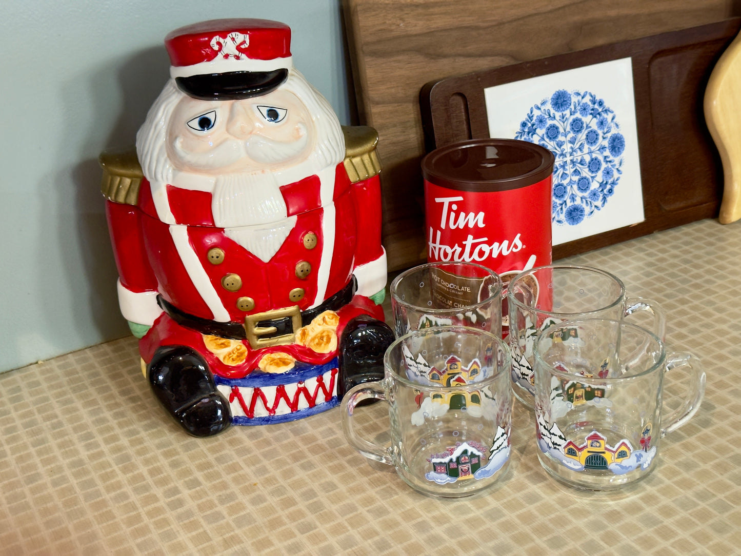 Kig Indonesia "Winter Village" Glass Handled Drinking Mugs