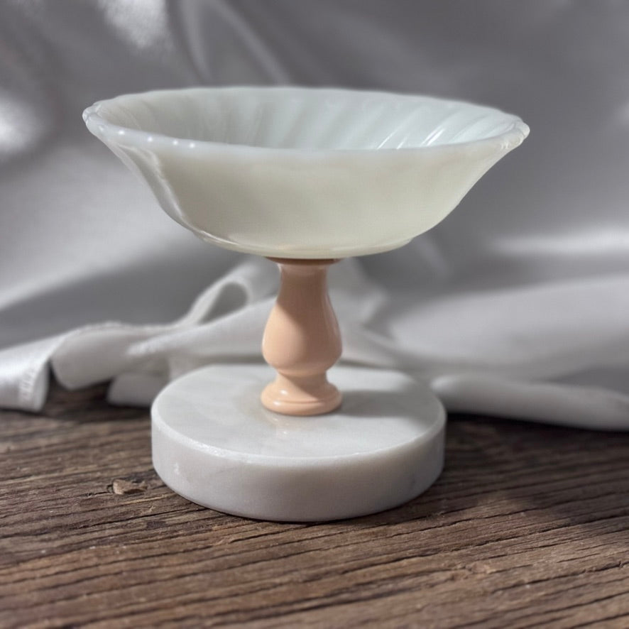 Milk Glass Pedestal Marble Soap Dish/Candy Dish