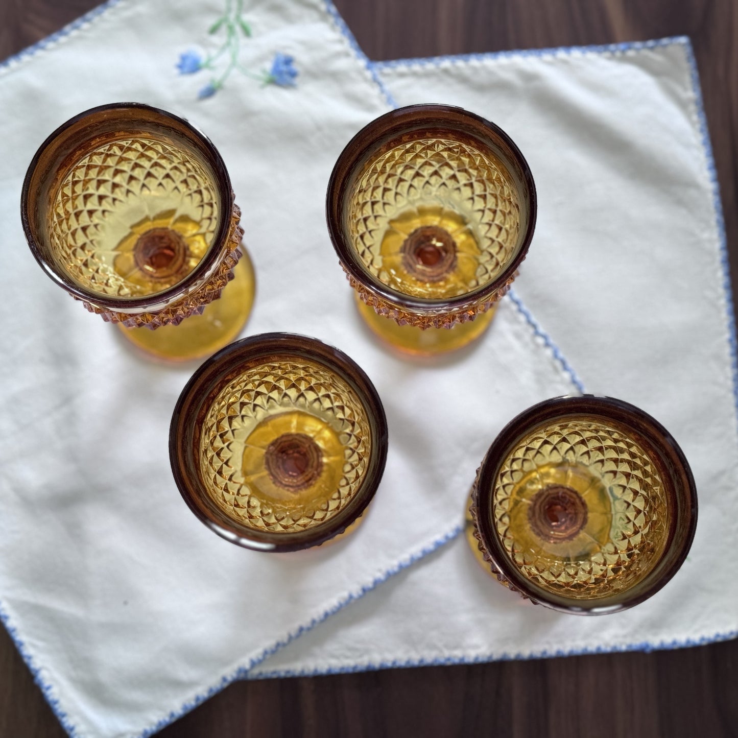 Amber Wine Glasses/Goblets with Gold Gilt Band