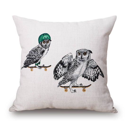 Owl On Skateboard Decorative Pillow, Cushion, Indoor/Outdoor