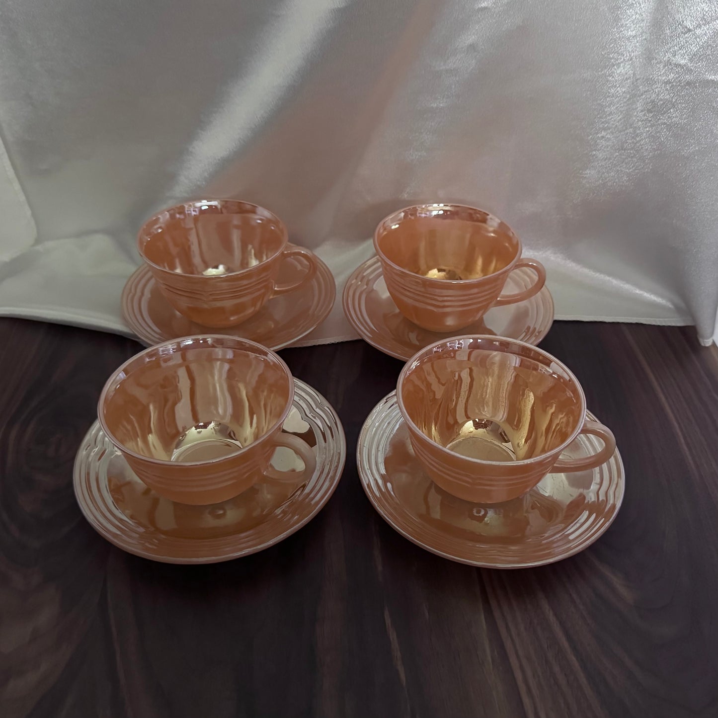 Fire King Peach Lustreware Teacups and Saucers