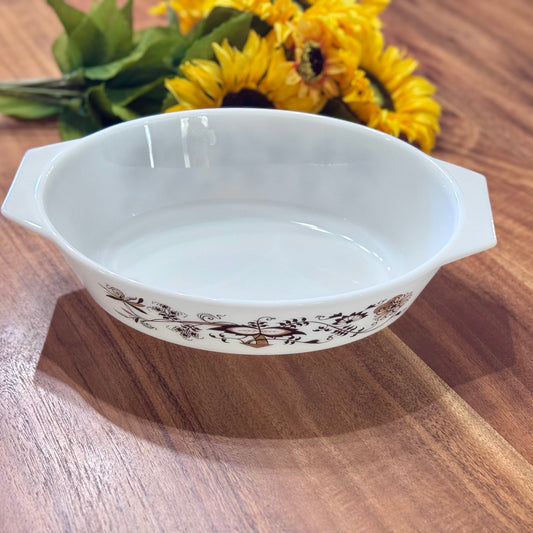 PYREX England Brown Floral Oval Casserole Dish