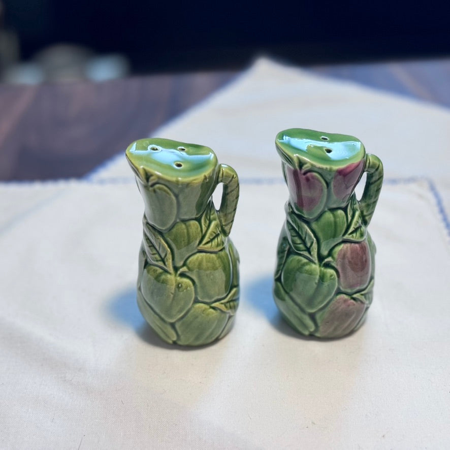 Green Ceramic Jugs with Apples Salt & Pepper Shakers