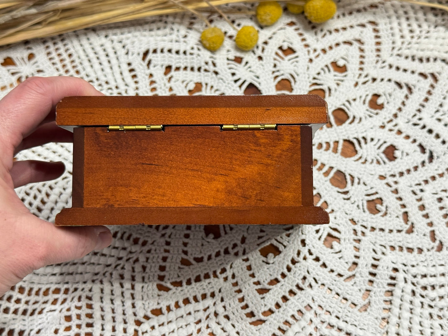 Vintage Tapestry Wooden Jewelry Box