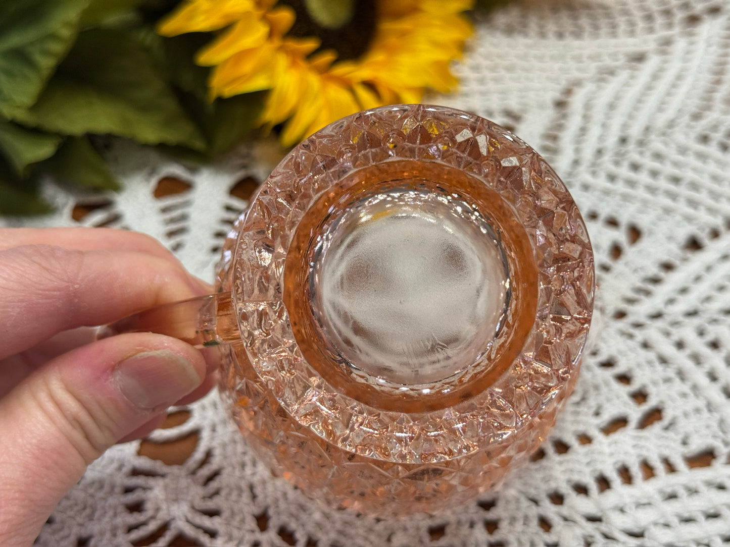 Pink Jeanette Depression Glass 'Holiday Button & Bows Creamer