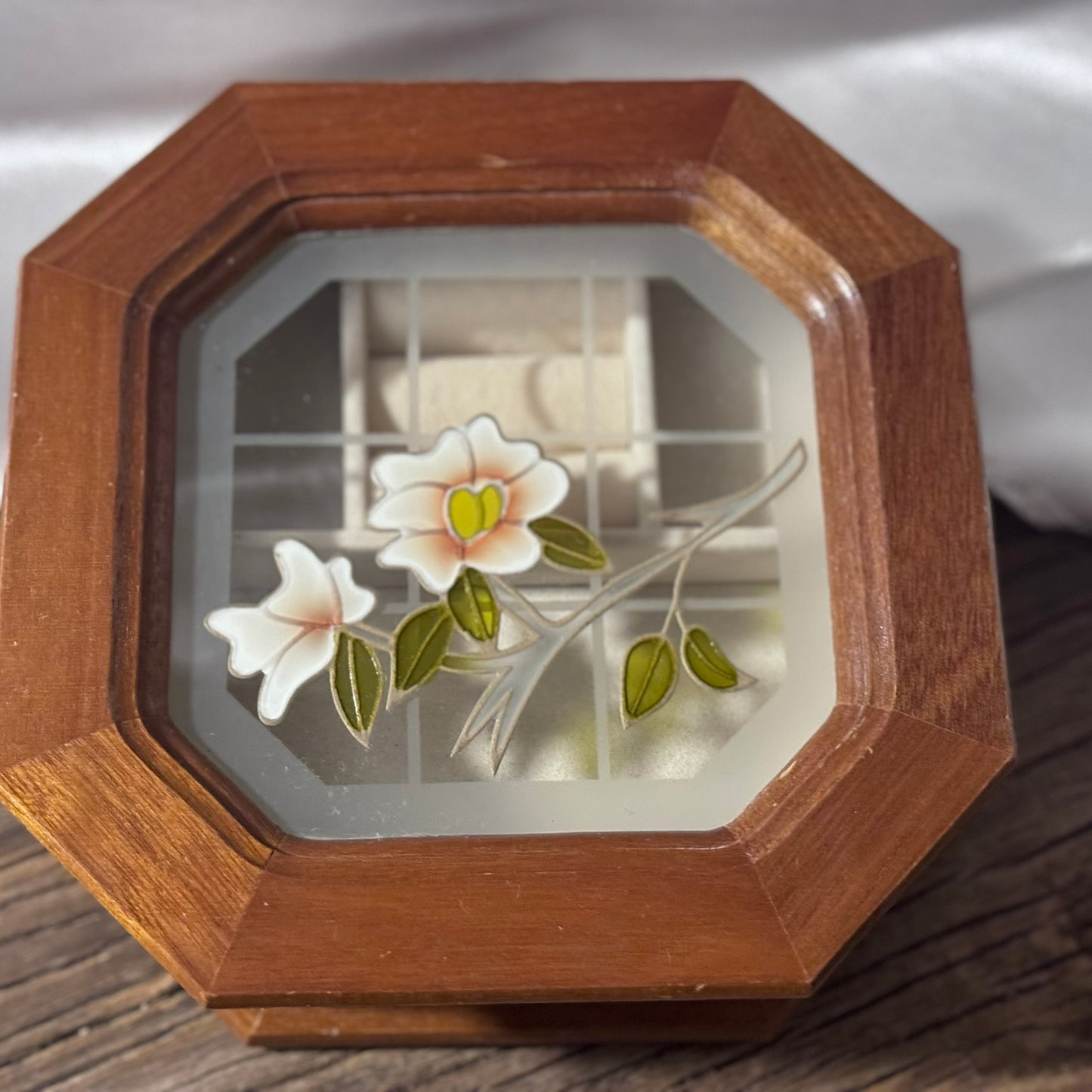 MELE Wooden Stained Glass Floral Jewelry Box