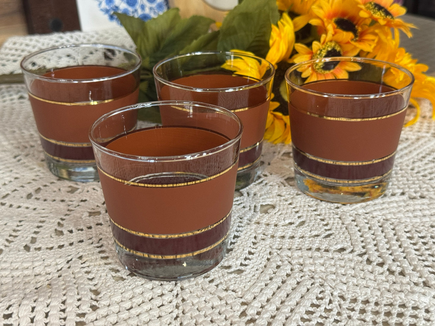Lowball Burnt Orange/Brown Cocktail Glasses